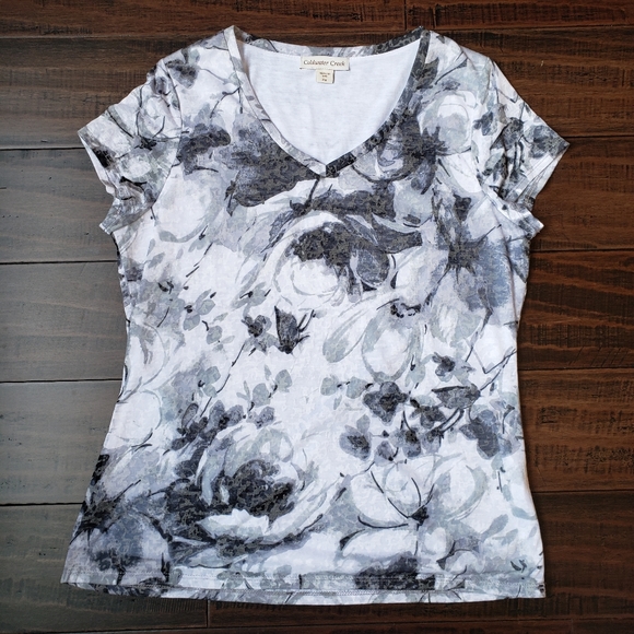 Coldwater Creek Floral / Rose Black & White Modern T-Shirt Tee Lined NWOT - Picture 3 of 13